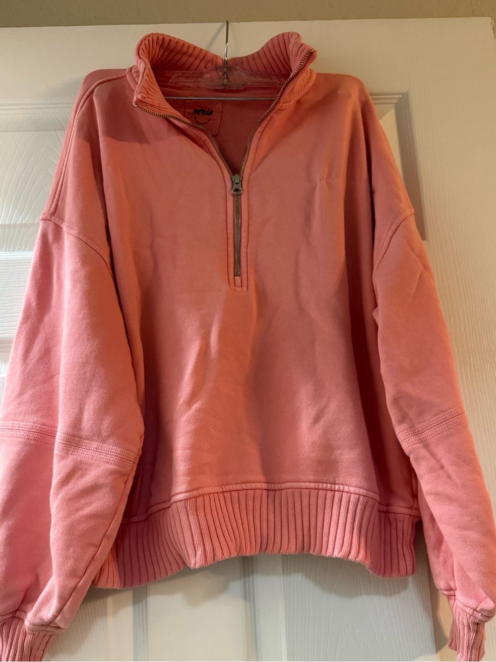 Aerie Pink Oversized Quarter Zip Ribbed Collar Sweatshirt Size S
